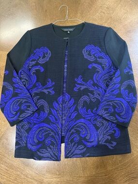 Ming Wang Black Jacket with Vibrant purple Swirl Pattern